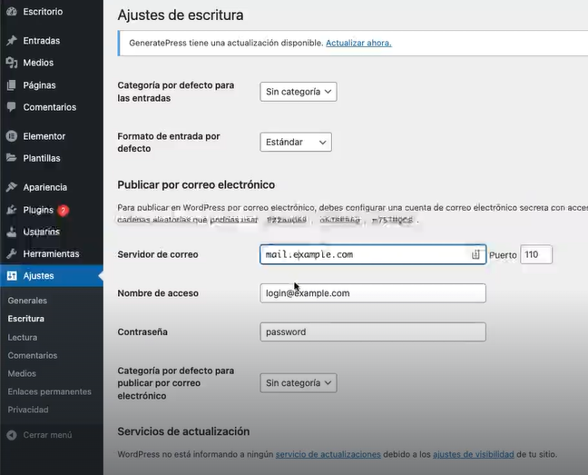 Tipos de ajustes en wordpress.org