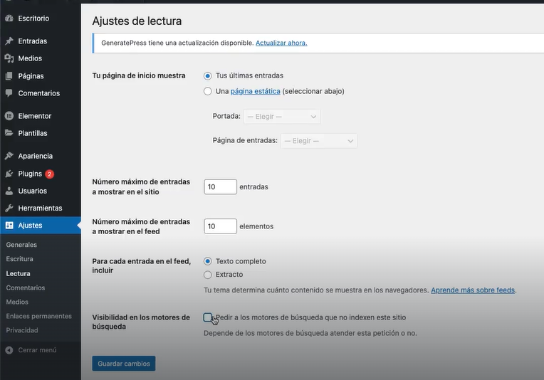 Tipos de ajustes en wordpress.org
