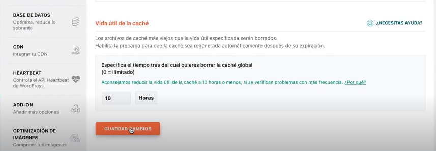 Opciones de caché y optimizar archivos en WP Rocket 2 caché y optimizar archivos en WP Rocket