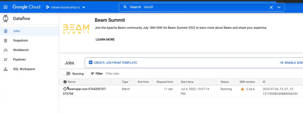 Ejecuciones de proyectos en Google Console