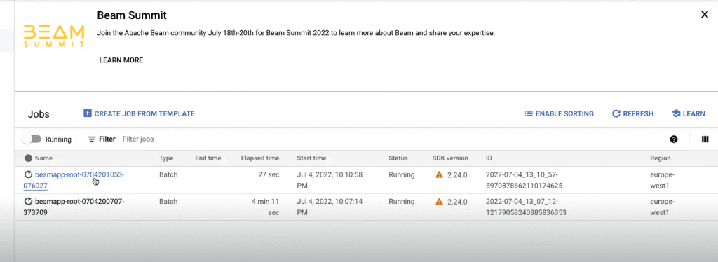 Ejecuciones de proyectos en Google Console