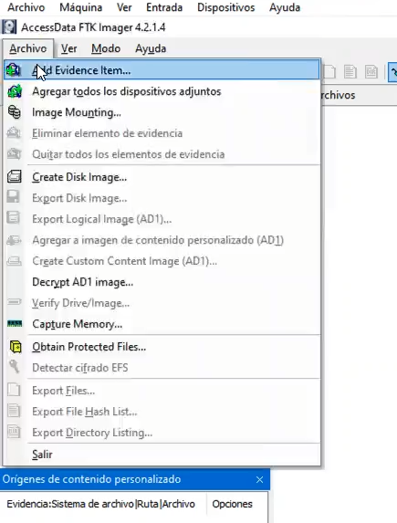 Análisis de evidencia con FTK Imager 2 Análisis de evidencia con FTK Imager