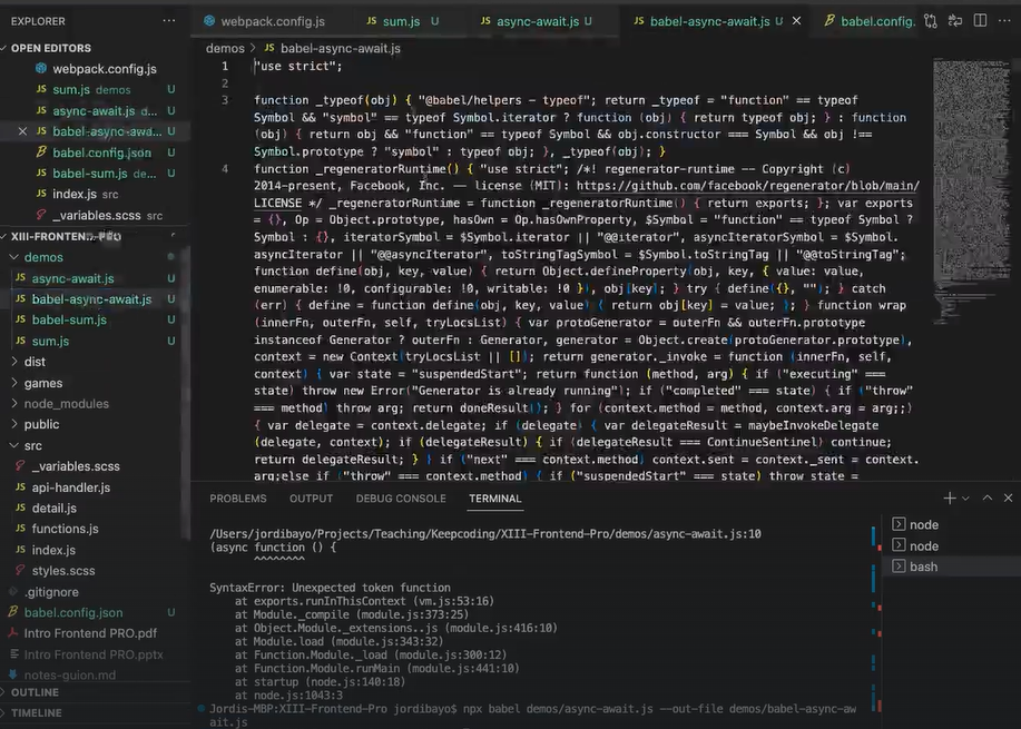 Ejercicio práctico: async await JS con Babel 2 async await JS con babel