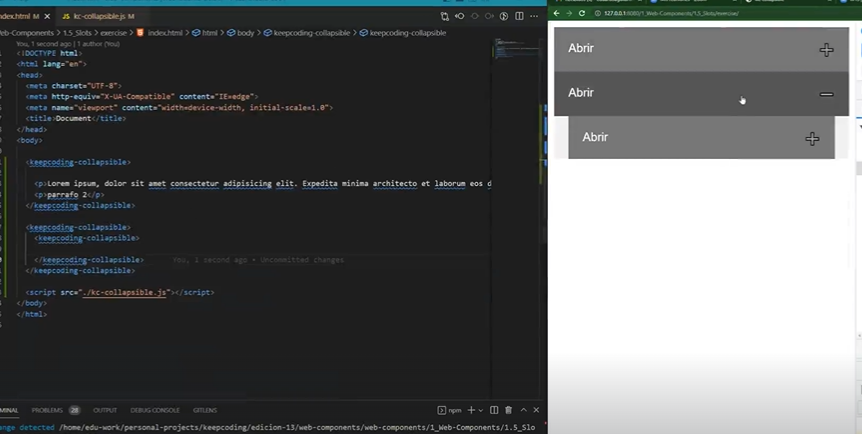 Ejercicio con la función collapsible
