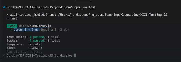 crear test en suma.test.js