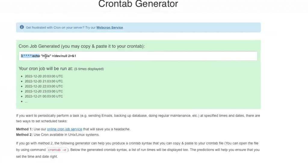 Configuración de un cron