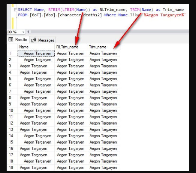 Funciones TRIM y RTRIM string en SQL 2 Funciones TRIM y RTRIM string en SQL