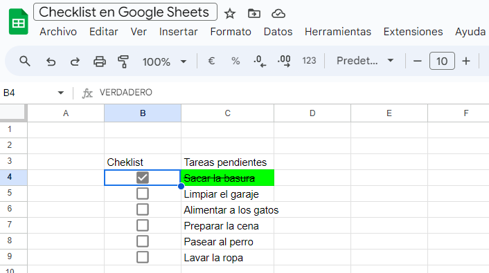 checklist en Google Sheets checklist en Google Sheets