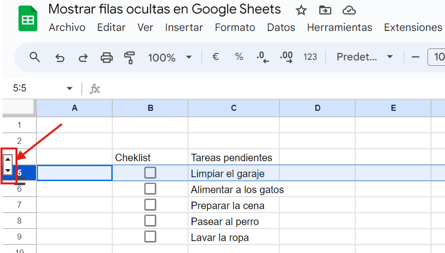 mostrar filas ocultas en Google Sheets cómo mostrar filas ocultas en Google Sheets