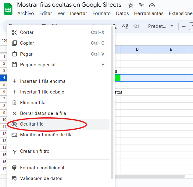 ocultar filas en Google Sheets cómo ocultar filas en Google Sheets