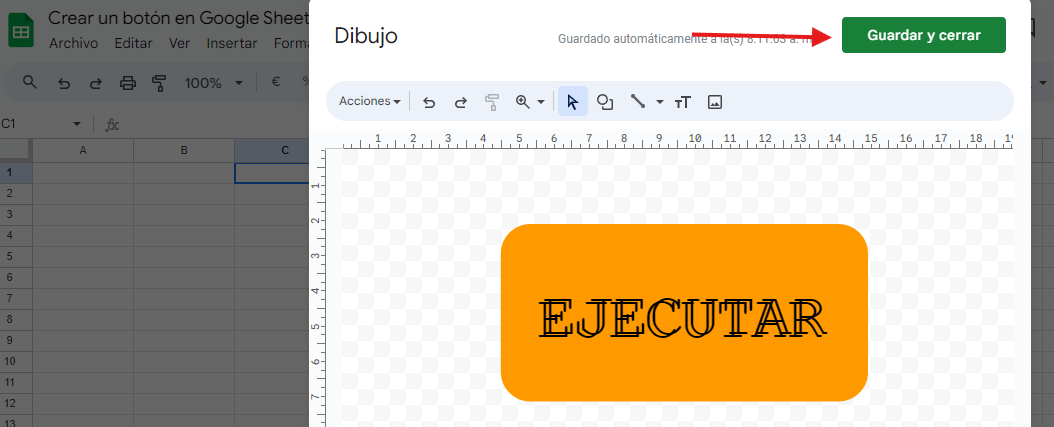 botón ejecutar2 crea un botón en Google Sheets