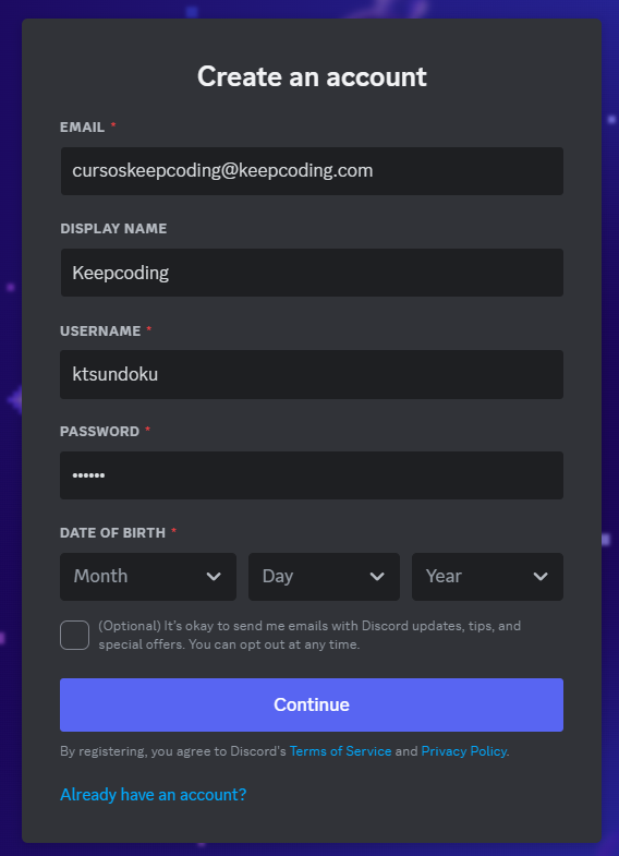 ¿Cómo crear una cuenta de Discord? 2 crear una cuenta de discord: paso
