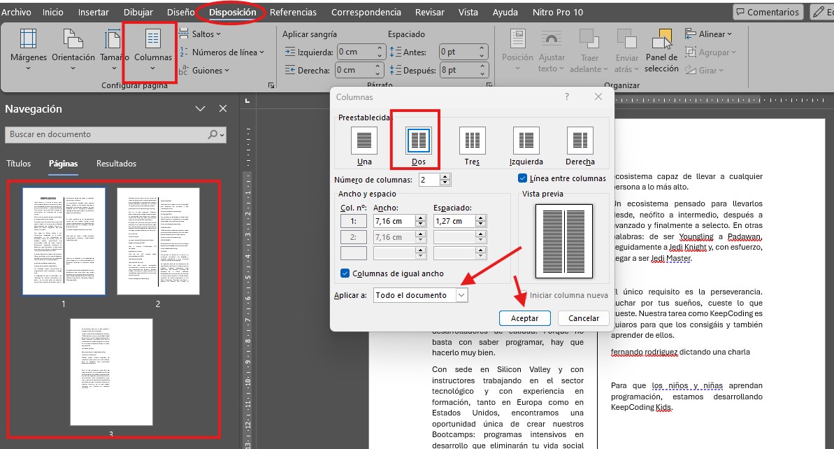cómo hacer dos columnas en Word hacer dos columnas en word