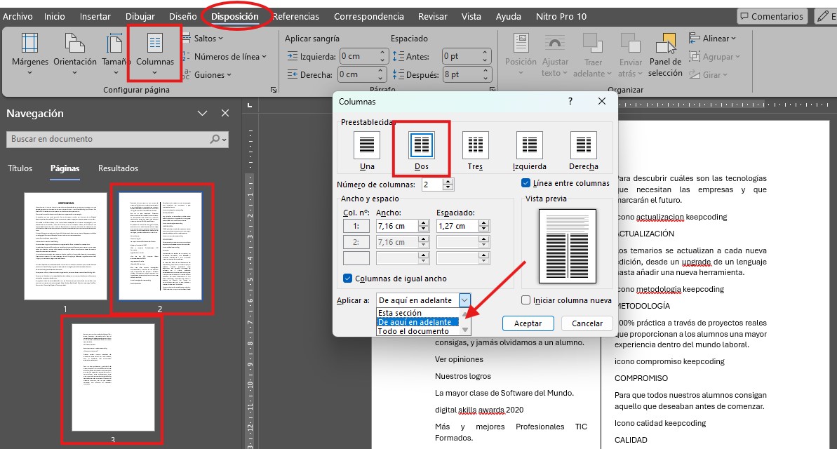 hacer dos columnas en Word pasos hacer dos columnas en word