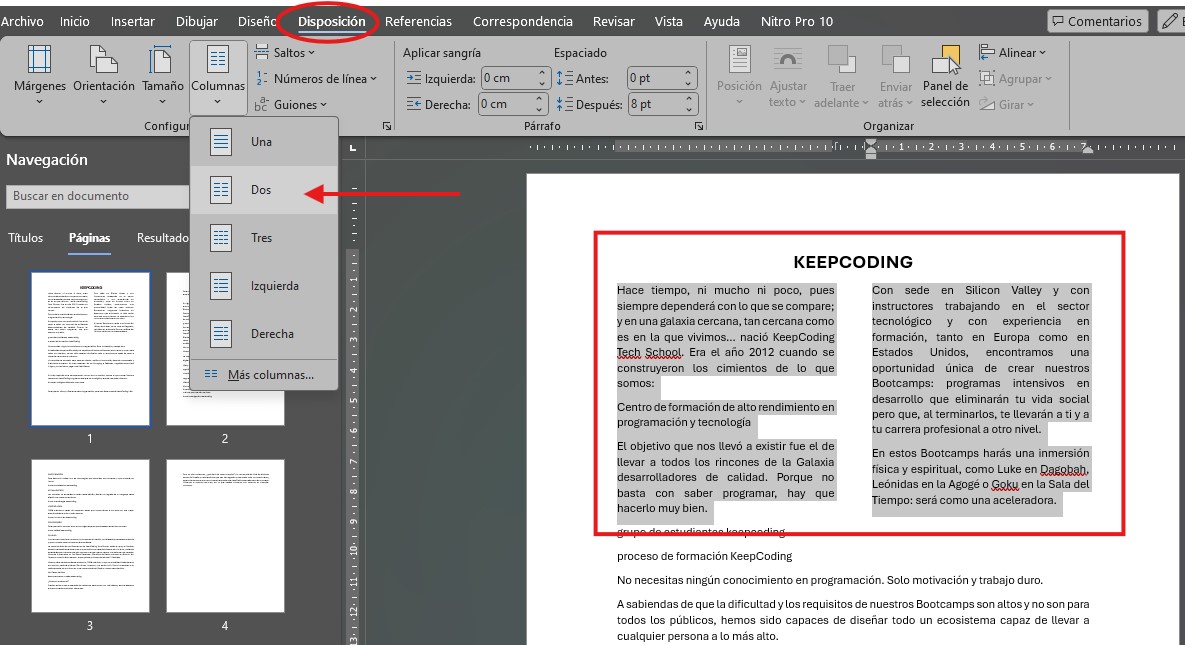 hacer dos columnas en Word hacer dos columnas en word