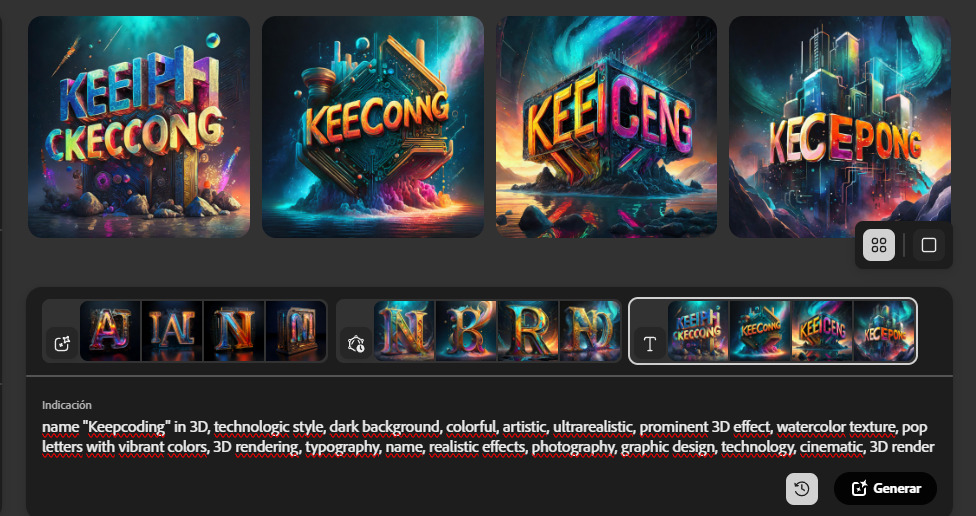 Guía para crear imágenes con nombres en 3D 4 Ejemplo de resultado no deseado en Adobe Firefly con nombres en 3D