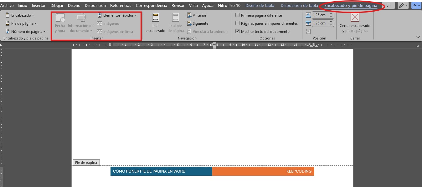 pie de página en word poner pie de página en Word