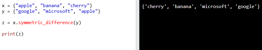 ¿Qué significa set.symmetric_difference() en Python? 1 set.symmetric_difference() en Python
