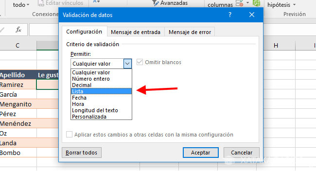 lista desplegable en excel