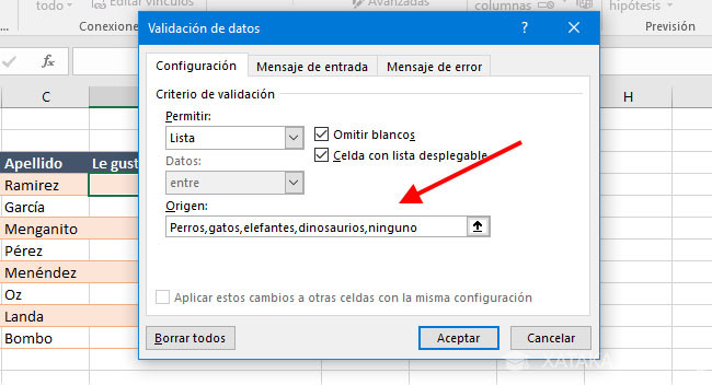 lista desplegable en excel