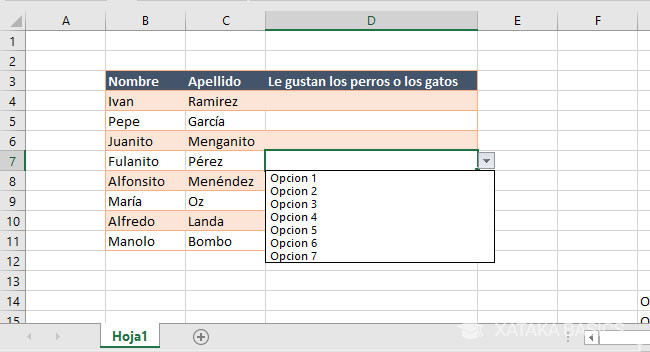 lista desplegable en excel