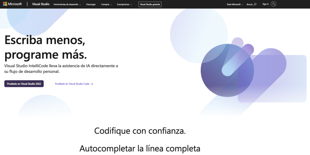 ¿Cuáles son las mejores opciones de IA para programar en Java? 4 IA para programar en Java - IntelliCode de Microsoft