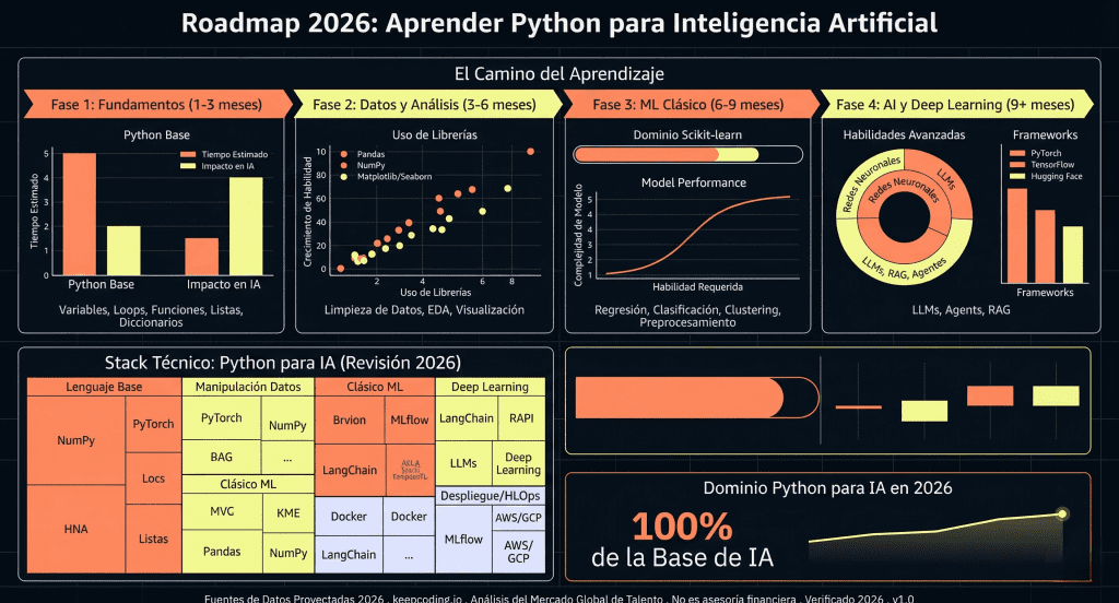 Roadmap para aprender Python para IA: qué aprender primero y cómo practicar para avanzar rápido 1 Roadmap para aprender Python para IA